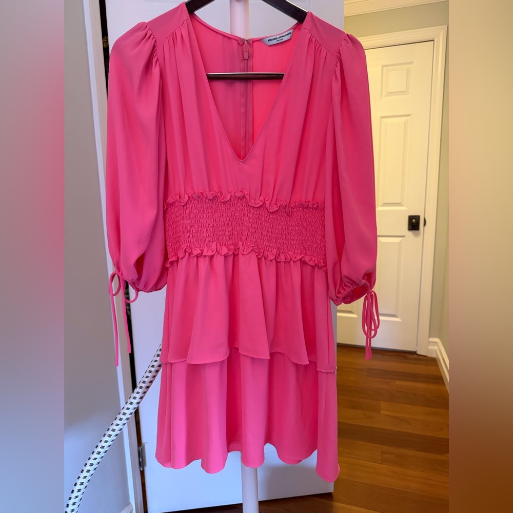 Amanda Uprichard Pink Mini Dress with Smocked Waist